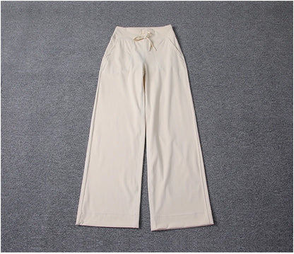 High Quality High-waist Loose Straight-leg Yoga Pants Women's Skin Friendly Nudity Casual Drawstring Quick-dry Gym Bell-bottoms