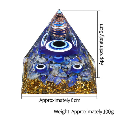 Evil Eye Crystal Pyramid Blue Eyes Natural Lapis Lazuli Stones Healing Crystals Resin Pyramids for Home Decor Ornament Gift Box