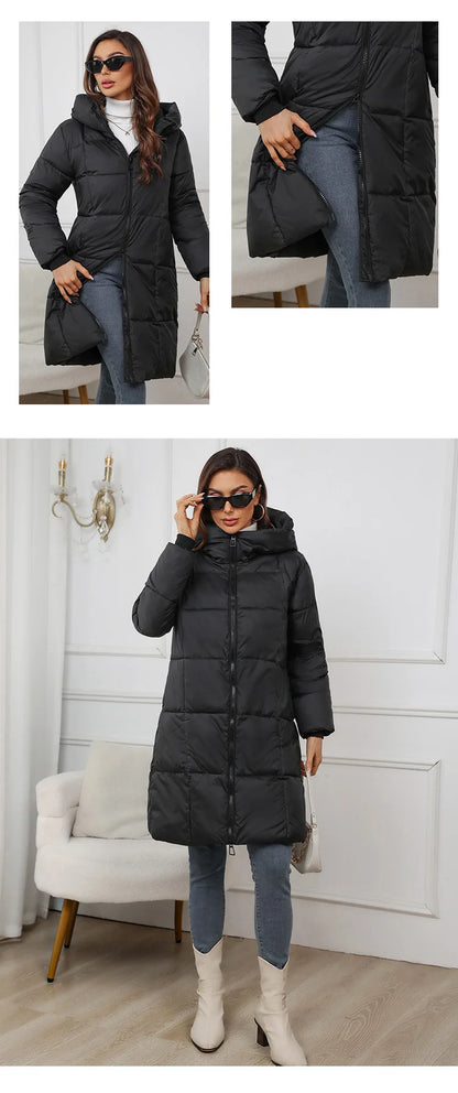 Women Long Coat – Thick Cotton Parka Jacket With Zipper Closure, Autumn Winter Warm Outerwear