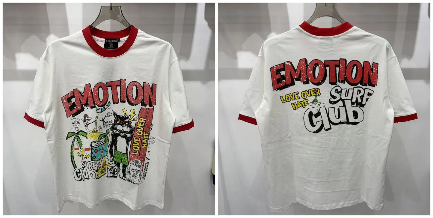 New MIXED-EMOTION Rhinestone cartoon printed pattern 100% cotton Men Women T-shirt Loose casual Shinning Diamond Tees Oversized Top