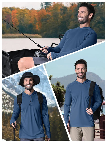 TACVASEN Sun Protection T-Shirts Mens Long Sleeve Hoodie Casual UV-Proof T-Shirts Breathable Lightweight Quick Dry T-Shirts Male