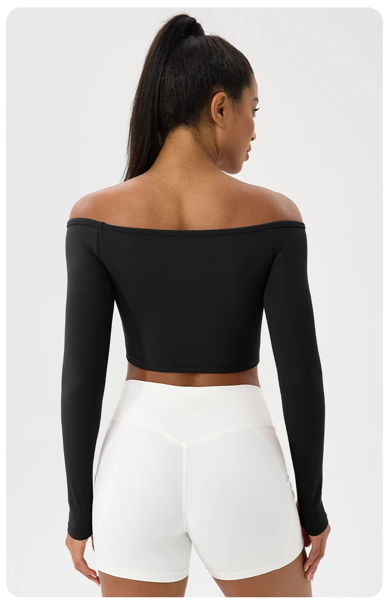 Women's Yoga Shirt - Long Sleeve One Shoulder Tight Fit Workout Top | Quick Drying