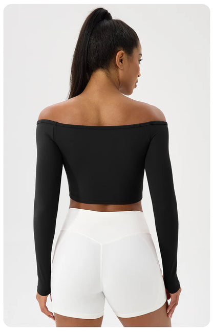 Women's Yoga Shirt - Long Sleeve One Shoulder Tight Fit Workout Top | Quick Drying