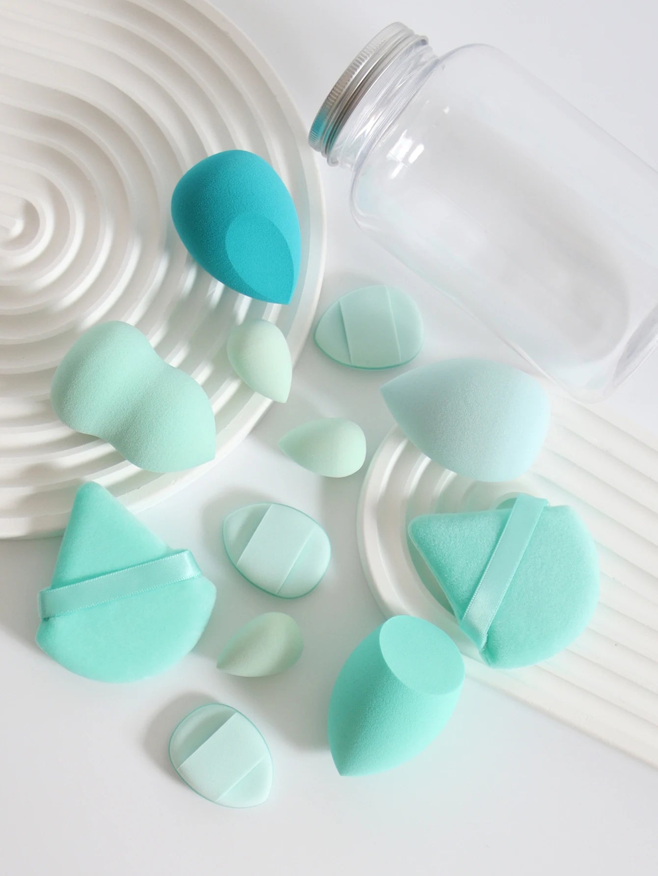 Makeup Sponge Set – 12 Piece Latex Free Sponges with Storage Jar for Wet Dry Use