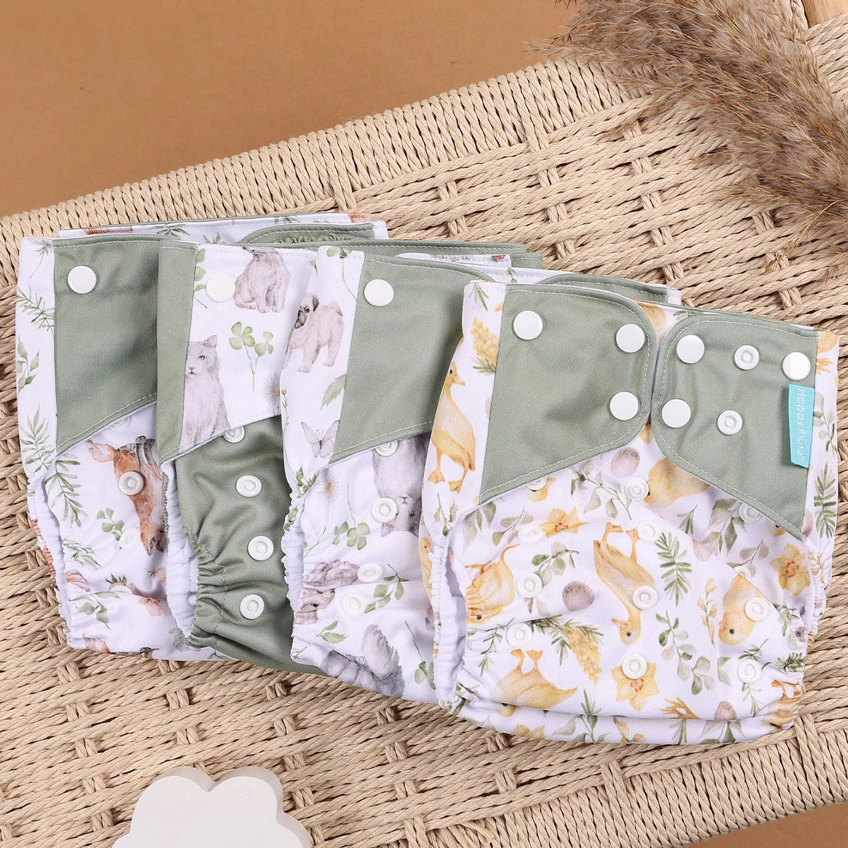 Eco Friendly Cloth Diaper - HappyFlute 4Pcs Reusable Baby Diaper Set Waterproof Pocket Design