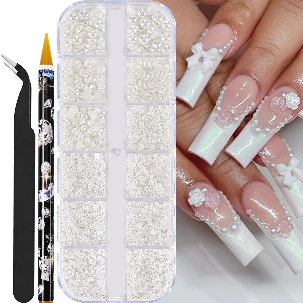 Mini Caviar Beads Nail Art Set - GoldSilver Micro Ball Charms with Magnetic Pen