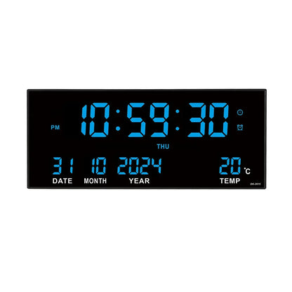 Large Digital Wall Clock with Alarm Temperature  Date Display - 14 LED Plug-In Clock