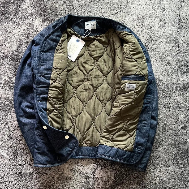 Retro Japanese Sle Thi Warm Autumn Winter Cotton Jaet Casual Versatile Denim Outerwear Stand Collar Men's Clothing