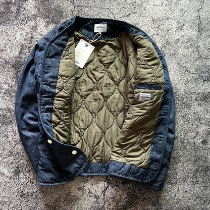 Retro Japanese Sle Thi Warm Autumn Winter Cotton Jaet Casual Versatile Denim Outerwear Stand Collar Men's Clothing