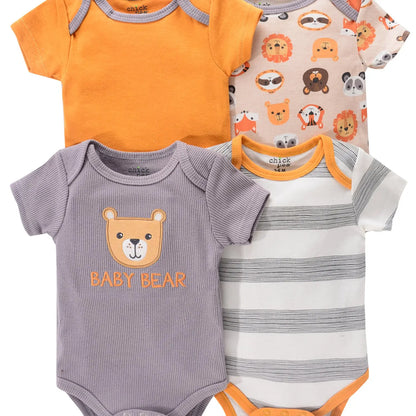 Baby Romper Onesies - Newborn Infant Bodysuit Set With Cartoon Animal Print