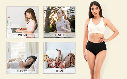 POKARLA Women Soft Cotton Underwear Comfortable No Muffin Top Briefs Female High Rise Belly Control Panties Sets Black Plus Size