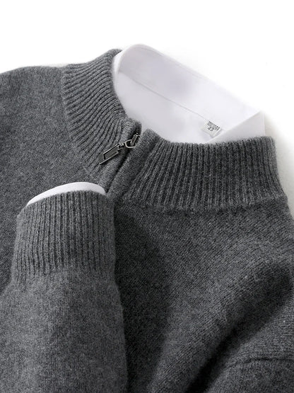 Men Mock Neck Zipper Sweaters 100% Merino Wool Pullover Casual Fashion Clothing Autumn Winter Thick Cashmere Knitwear Tops