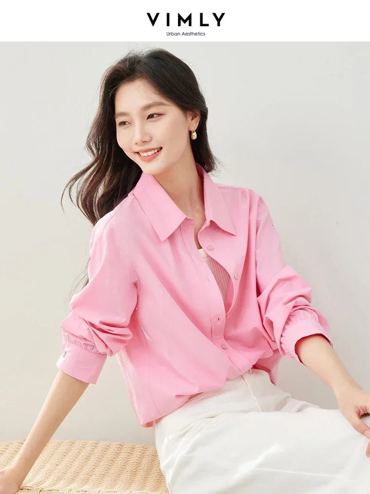 VIMLY Spring Formal Shirts Women 2026 Cotton Lyocell Button Up Shirts & Blouses Long Sleeve Top Office Wear for Woman M5889