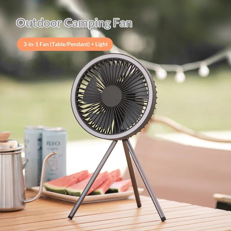 HOMEFISH Portable Rechargeable Camping Fan 4000mAh 10000mAh Wireless Ceiling Desktop Fan with Power Bank LED Light