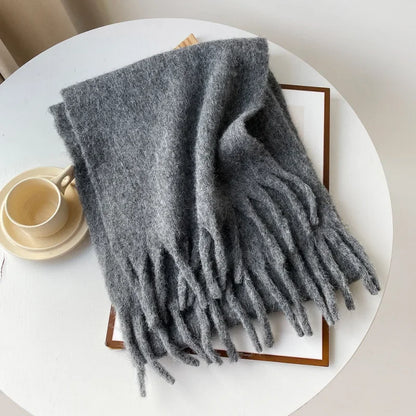 Wool Blend Scarf - Winter Thermal Scarf Women & Men | Soft Mohair Shawl, Keep Warm Muffler