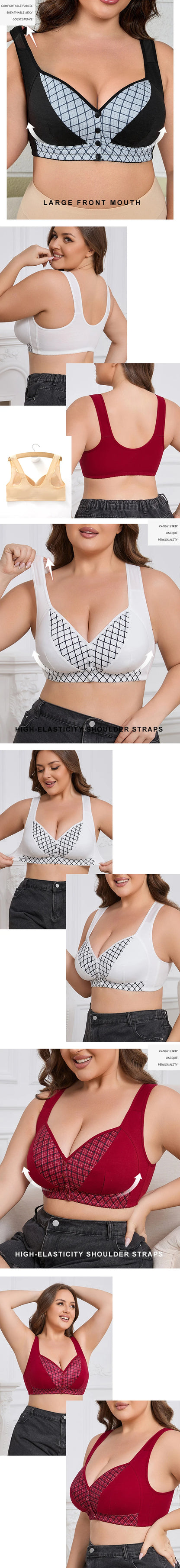 CINOON Women Plus Size Front Closure Wireless Bra Printed Wide Straps Lift Gather Full Coverage Everyday Breathable Soft Intimat