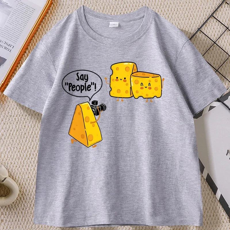 Funny Cute Cheese Print T Shirt Men Women Cuasal Cotton Short Sleeve Round Neck Tshirt Streetwear Loose Soft T-shirt Clothing
