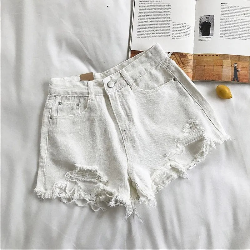 Women's High-Waist Denim Shorts – Korean Tassel Jean Shorts