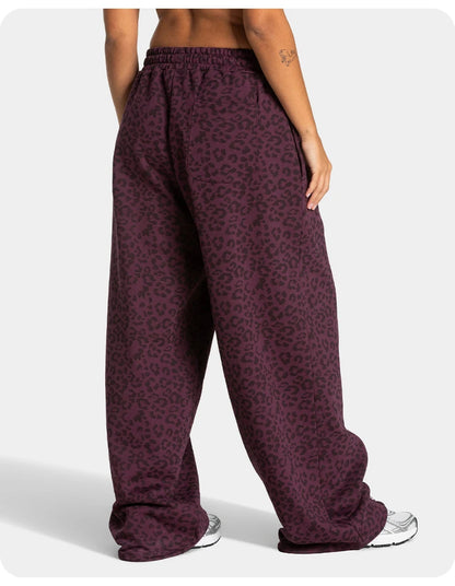 Women High Elastic Leopard Print Yoga Pants Loose Wide Leg Fitness Workout Pants Butt Lifting Slim Casual Sports Trousers