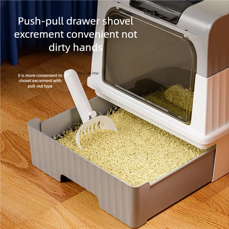 Large Foldable Cat Litter Box with Scoop - Odor Control Easy to Clean Front Entry  Top Exit - ZOOMNSTORE