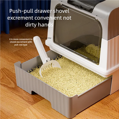 Large Foldable Cat Litter Box with Scoop - Odor Control Easy to Clean Front Entry  Top Exit - ZOOMNSTORE