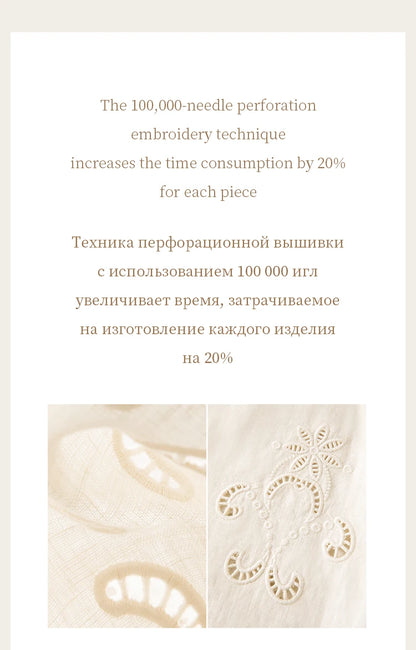 FSLE【Premium Series】Summer Women Linen Two Piece Set Cut-Out Embroidered Sleeveless Top Midi Skirt Boho Beach Vacation Style