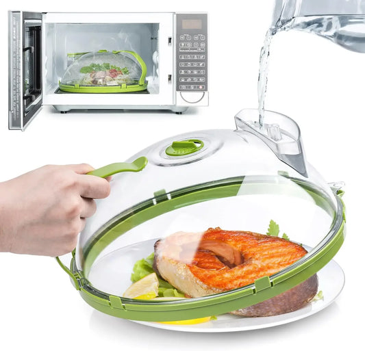 Microwave Food Cover - Clear Splatter Guard with Steamer and Handle for 10 Inch Plates