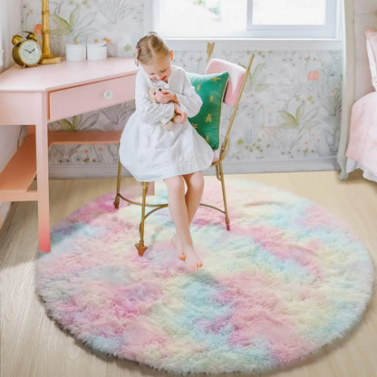 Plush Round Rug – Soft Area Carpet | Fluffy White Rug for Living Room