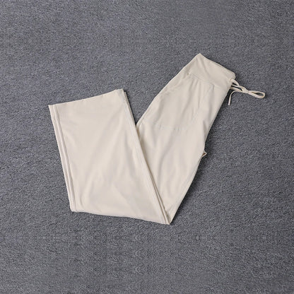 High Quality High-waist Loose Straight-leg Yoga Pants Women's Skin Friendly Nudity Casual Drawstring Quick-dry Gym Bell-bottoms