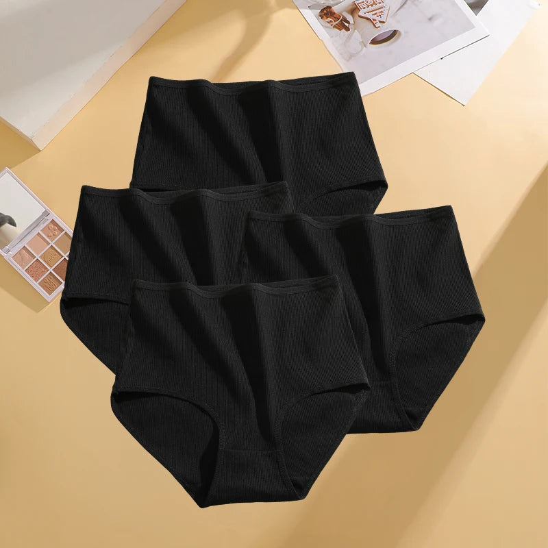 FINETOO 4 Pieces High Waist Women's Unicolor Seamless Panties Oversized Women's Underwears Solid Color S-XXL Cotton Pantys