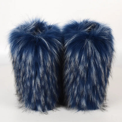 Women's Winter Snow Boots Outdoor Luxury Furry Faux Fox Fur Boots Woman Plush Warm Platform Shoes New Fashion Bottes Big Size 46