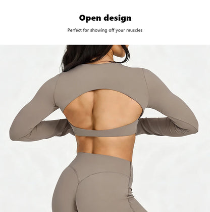 Running Sportswear Women 2 Piece Set Short Cropped Long Sleeve Top Straight Leg Yoga Pants Breathable Quick Dry Gym Suit
