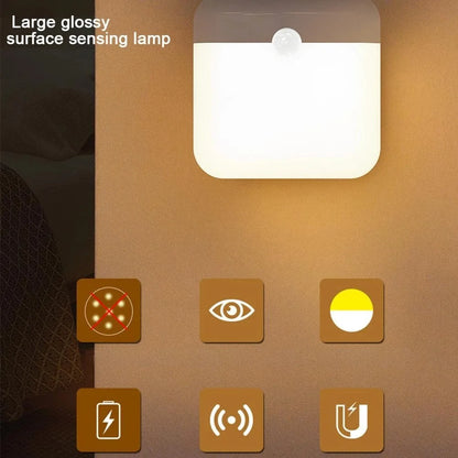 Motion Sensor Led Night Light Usb Charging Square Lamp for Bedroom Kitchen Stair Hallway Wardrobe Cupboard Lighting