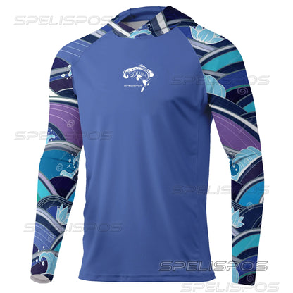 SPELISPOS New Men Fishing Hoodie Summer Breathable  Long Sleeve Fishing Jersey Sun Protection UPF 50+ T-shirt Camisa De Pesca