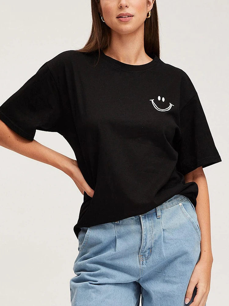 Plus Size Women's T-Shirt – Cartoon Print Drop Shoulder Tee | Polyester Outdoor Casual Wear
