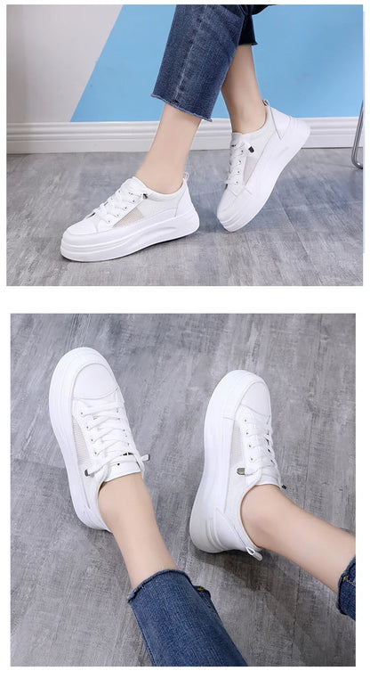 2026 Fashion Mesh Casual Shoes Flats Women Lace Up Dames Sneakers Platform Round Toe Zapatillas Casual Mujer for Summer Spring