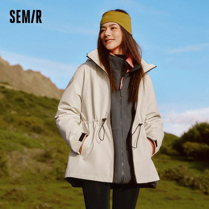 Semir Down Jacket Women 2026 New Two-Piece Three-in-One Outdoor Travel Daily Waterproof Oil-proof Stain-proof Woman Winter Coat