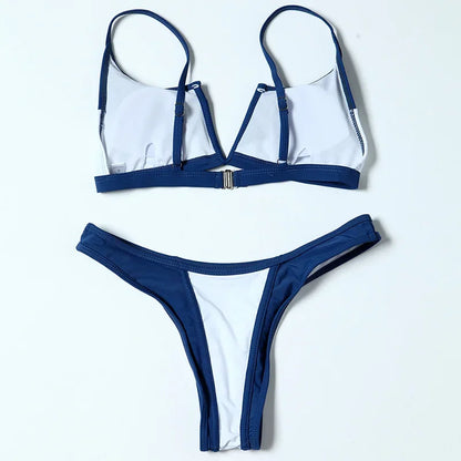 V Shaped Thong Bikini - Denim Two Piece Bikini Set With Push Up Bathing Suit