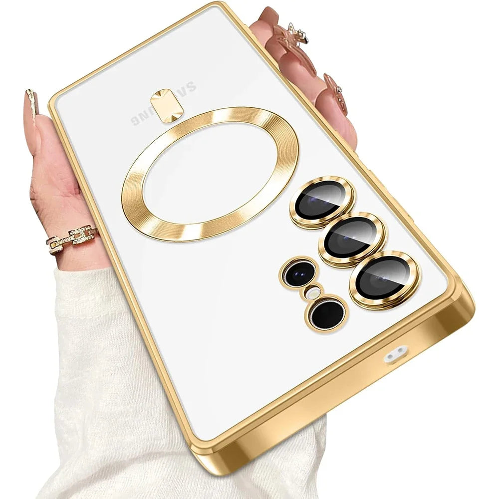 Luxury Magnetic For Magsafe Case For Samsung Galaxy S26 S25 Edge S24 FE S23 S21 Plus Ultra Plating Silicone Cover Clear Soft