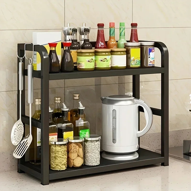 Space Saving Countertop Organizer 2-Tier Rustproof Metal Rack Kitchen Storage Holder for Coffee Mugs Condiments 1pc