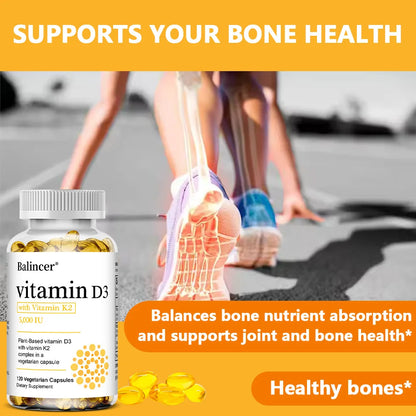 High Potency Vitamin D3 5,000 IU - 120 Vegetarian Capsules - Gluten Free Non-GMO Vitamin K2 + D3 Supplement