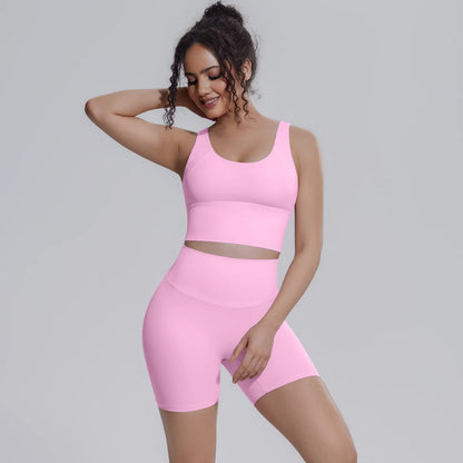 Solid Color Summer Yoga Set Woman's Sexy Backless Yoga Underwear with Chest Pad Quick-Dry Hip Push Up Fitness Shorts Sportswear