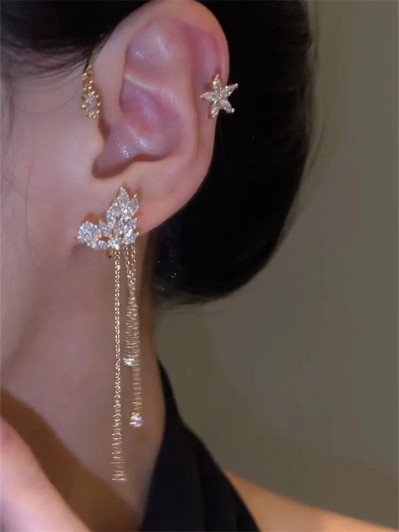 Silver Plated Metal Butterfly Ear Clips Without Piercing for Women Sparkling Zircon Ear Cuff Clip Earrings Wedding Jewelry