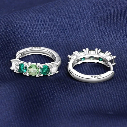 MISEFF Real 925 Sterling Silver Earring Gradual Change Green Blue Colored Zircon Hoop Earrings Engagement Wedding Jewelry Gifts