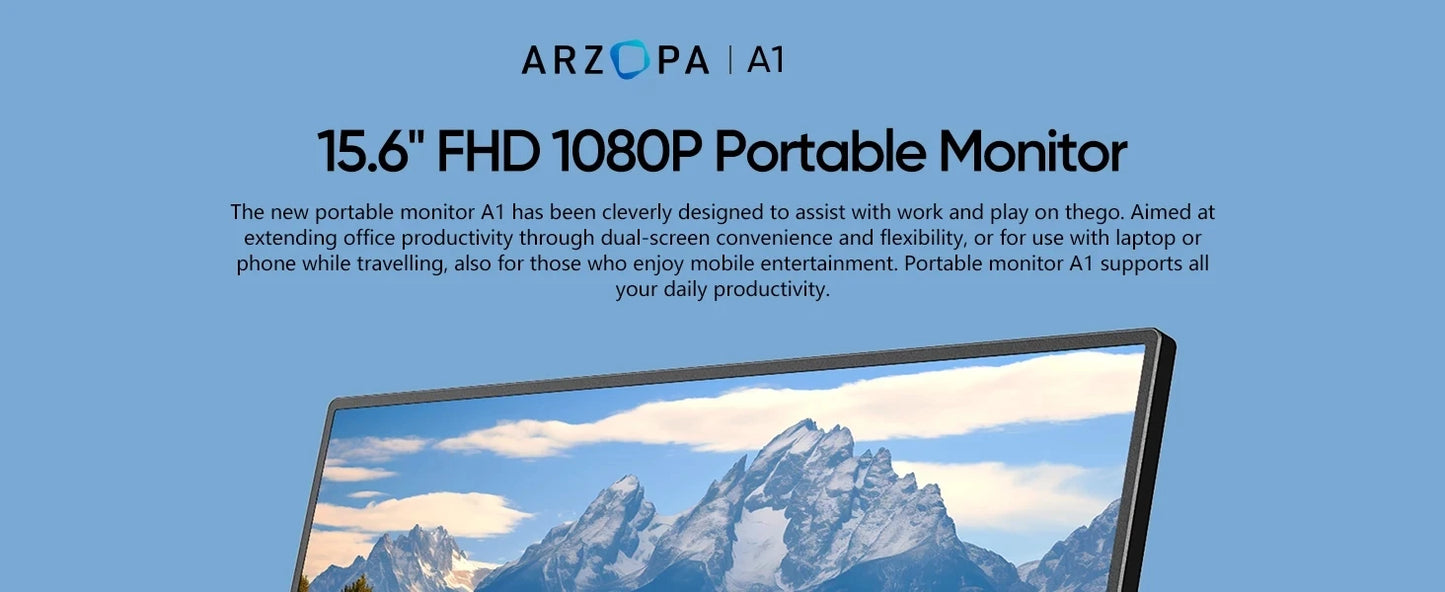 Portable Monitor 15.6 Inch - FHD IPS Display, USB-C & Mini HDMI External Screen