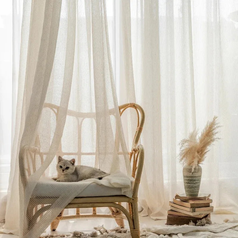 Beige Curtain Semi Light Blocking | Thin Soft Screens Pleated Window Curtain