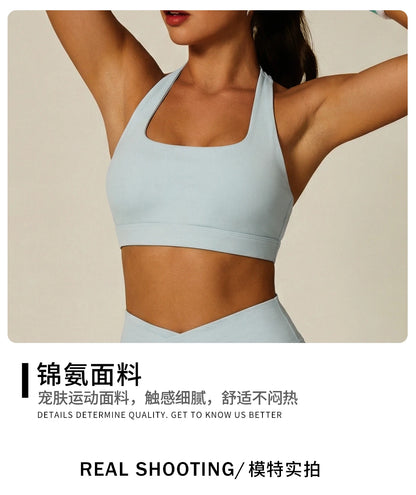 2 Piece Tennis Set Women Crossover V Waist Tennis Skirt Padded Halter Sports Bra Breathable Summer Gym Workout Yoga Skort Suit