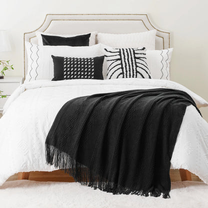 Caramel Knit Throw Blanket - Lightweight Plaid Blanket for Couch and Bed
