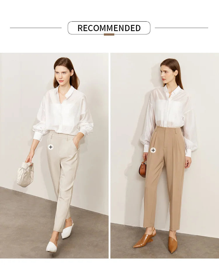AMII Minimalist Blouse for Women 2023 Autumn Lantern Sleeve V-Neck Slightly Transparent Elegant Commuter Clothing Tops 72341030