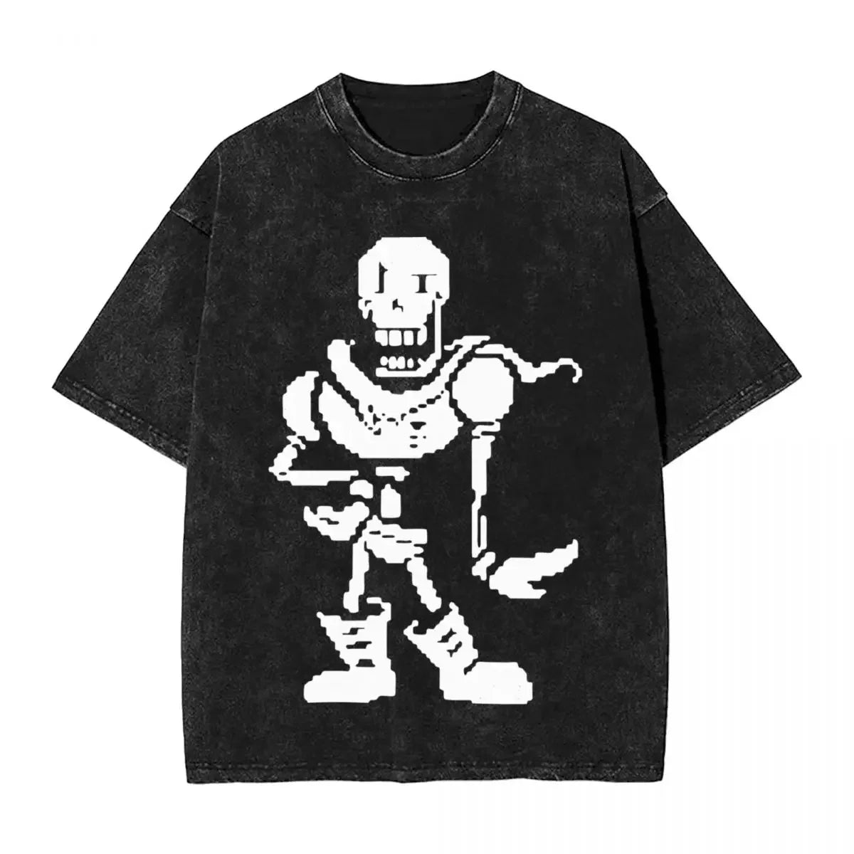Washed Cartoon T Shirts Undertale Dog Pocket Graphic T-Shirts Cotton Loose Streetwear Short Sleeve Tee Shirt Men Women Clothing